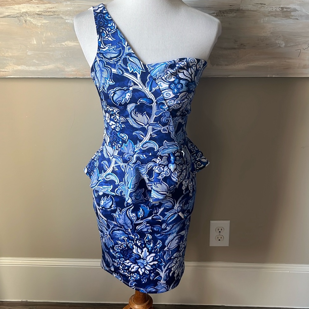 Studio F stylish one shoulder dress with peplum detail